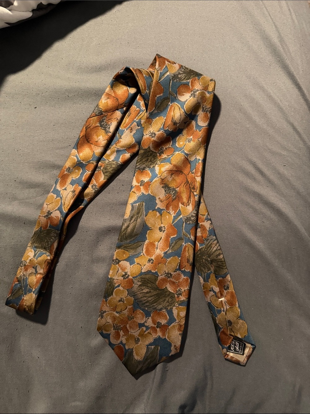 Floral Orange and Blue Men's Silk Tie